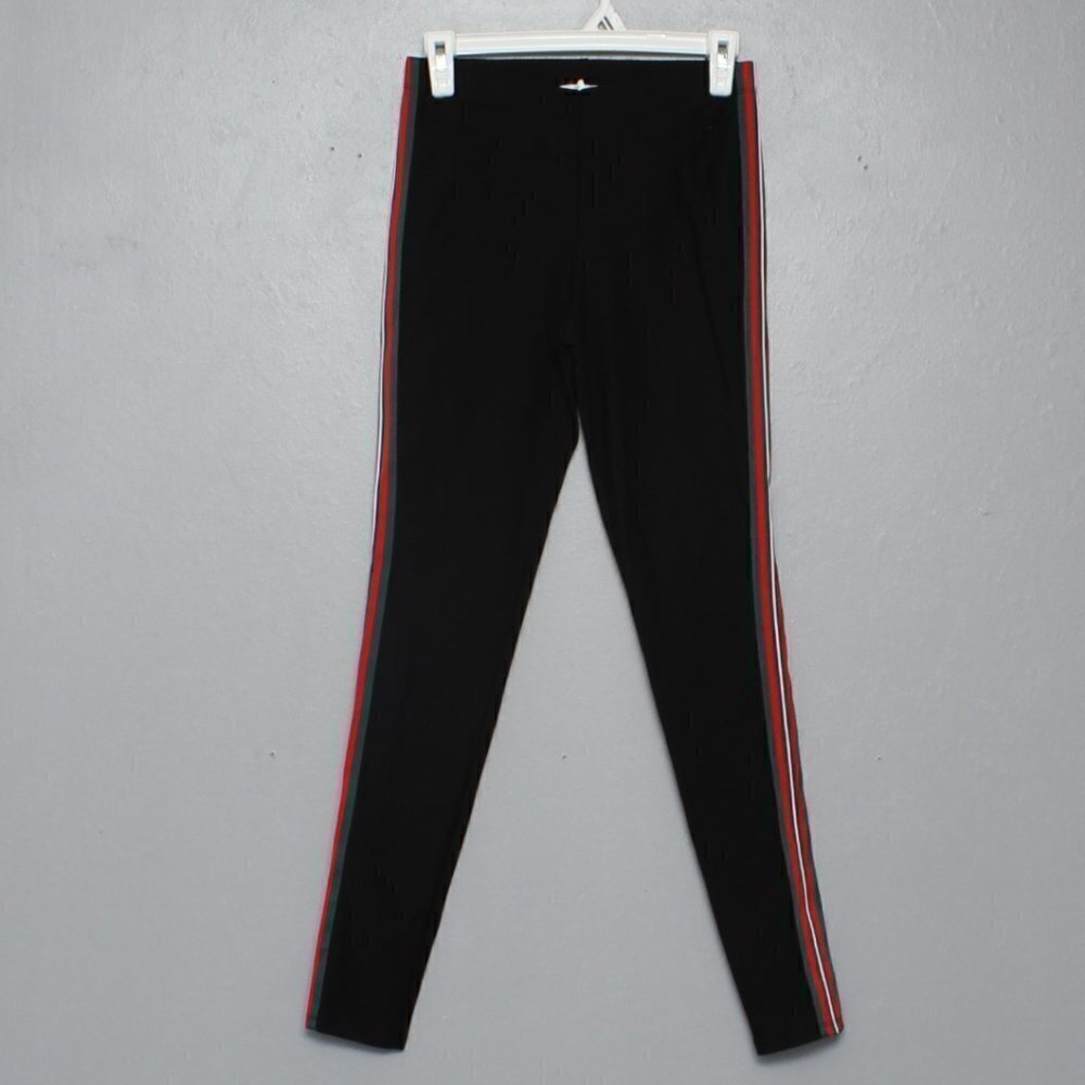 June & Hudson black pull on pants green red white racing stripe skinny fit